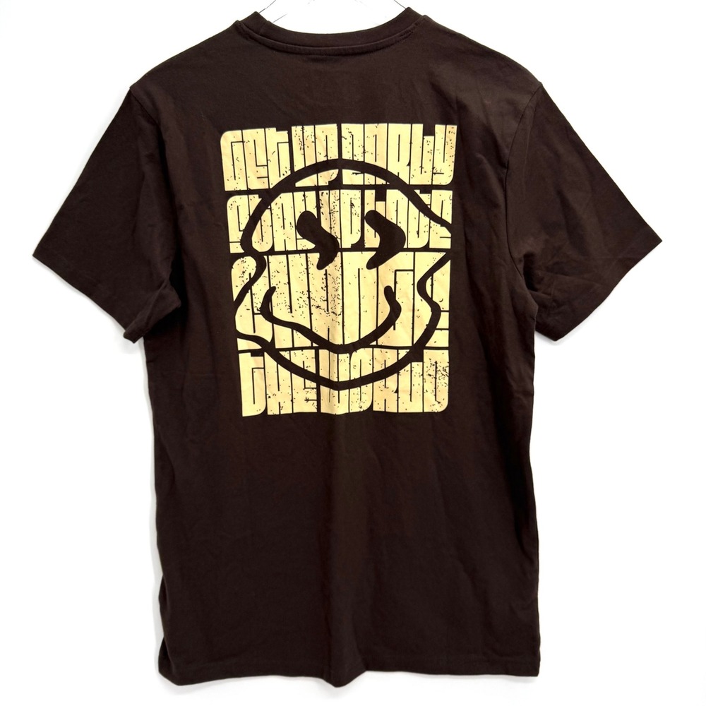 Dutch Bros Coffee Graphic T-Shirt Size M Smiley Face Change The World Brown